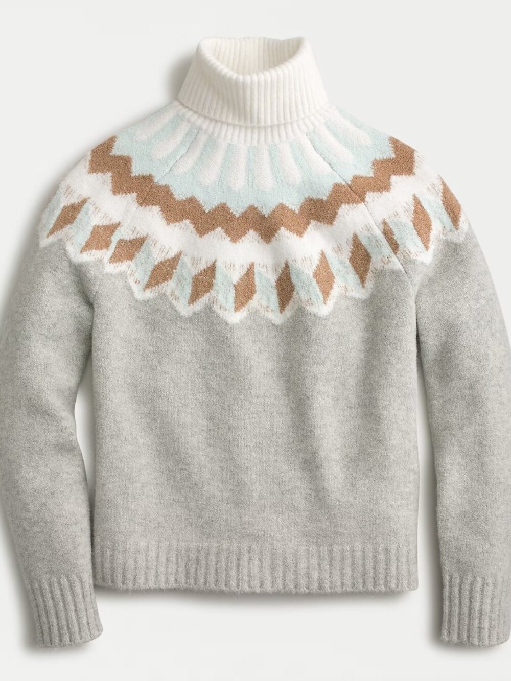 J. Crew Fair Isle Turtleneck Sweater Supersoft Wool Alpaca Gray Blue Tan XS